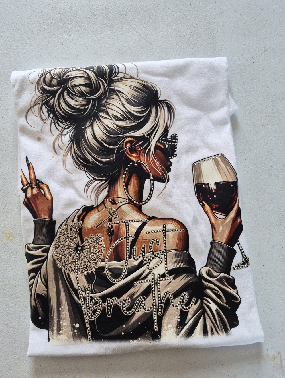 LUXE "JUST BREATHE" CRYSTAL GRAPHIC TEE 🍷✨